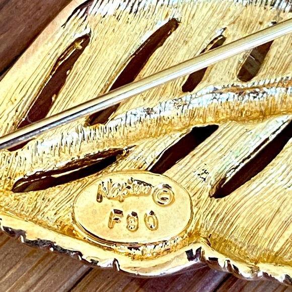 Vintage 70s Gorgeous Napier F90 Signed Leaf Broach - Picture 3 of 5